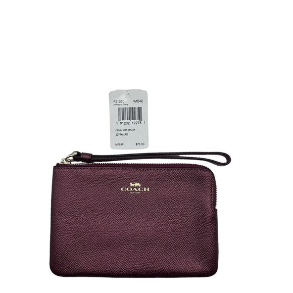 Coach Handbags - COACH Metallic Cherry Corner Zip Wristlet